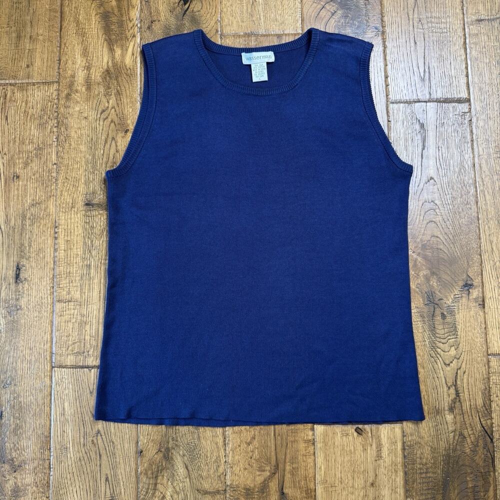 VTG WASSERMAN Navy Blue Silk Blend Knit Tank Top Womens Size L